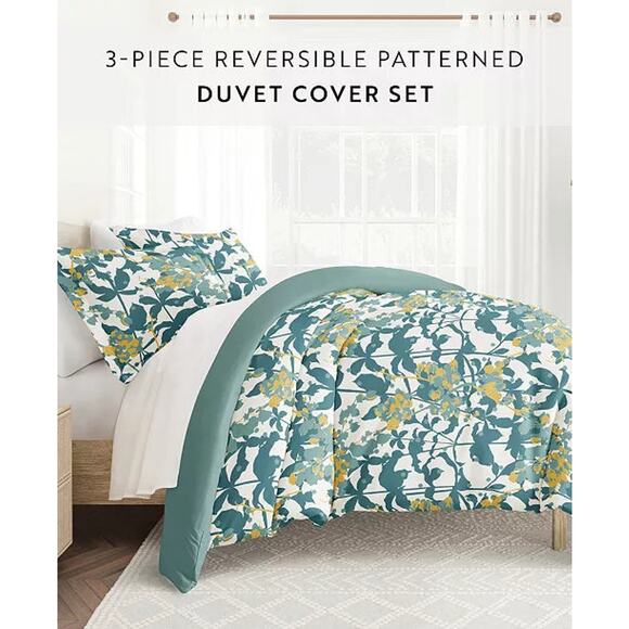 I Enjoy Reversible Patterned 3 Piece Duvet Cover Set King / Cal Teal - Picture 2 of 14